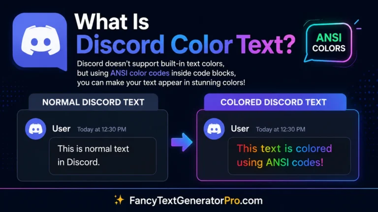 Discord color text guide showing ANSI colors, code blocks, and text formatting examples